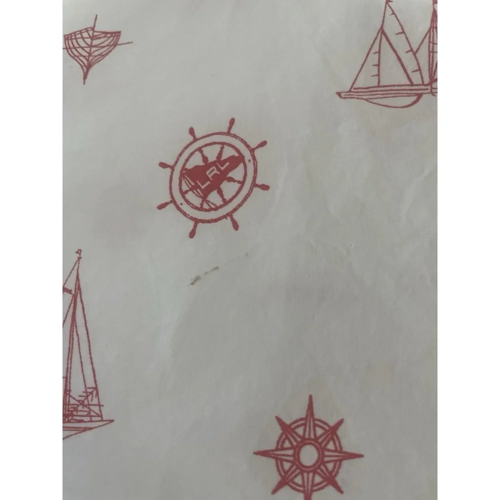 Ralph Lauren Red White Sailboat Nautical 3 Pc TWIN Sheet Set‎ Flat Fitted Case